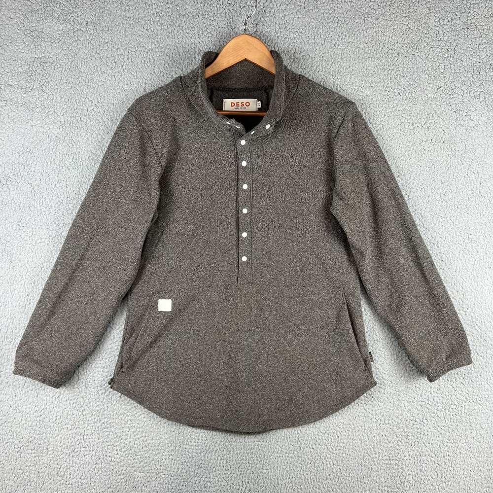 DESO Sweater Womens Large‎ 1/2 Snap Pull Over Made In USA Grey Brown California